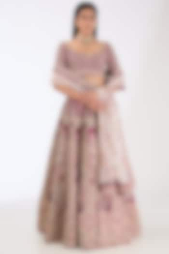 Purple Raw Silk Hand Embroidered Bridal Lehenga Set by Kalighata at Pernia's Pop Up Shop