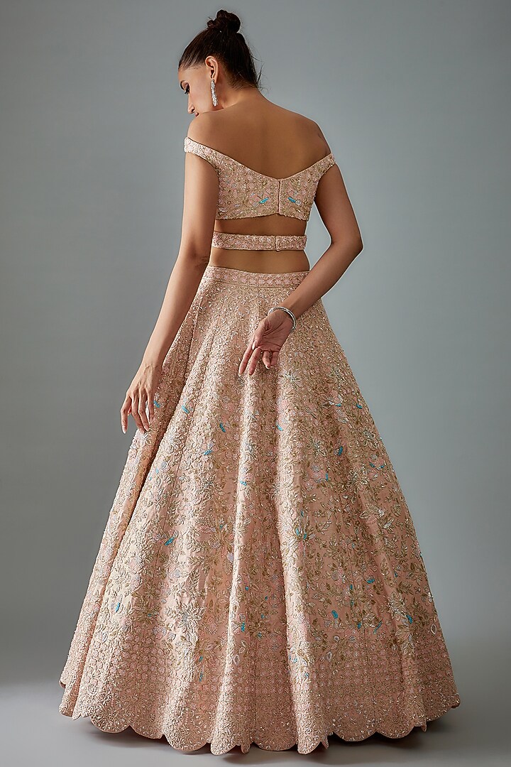 Pink Velvet Hand Embroidered Bridal Lehenga Set by Kalighata at Pernia's Pop Up Shop