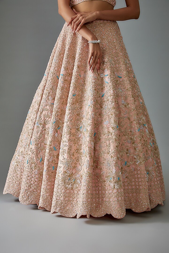 Pink Velvet Hand Embroidered Bridal Lehenga Set by Kalighata at Pernia's Pop Up Shop