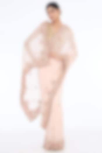 Pink Pure Organza Hand Embroidered Reception Saree Set by Kalighata at Pernia's Pop Up Shop