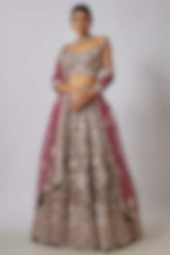 Purple Raw Silk Sequins & Cutdana Hand Embroidered Bridal Lehenga Set by Kalighata at Pernia's Pop Up Shop