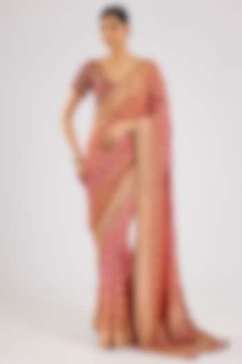 Red Bandhej Reception Saree Set by Kalighata at Pernia's Pop Up Shop