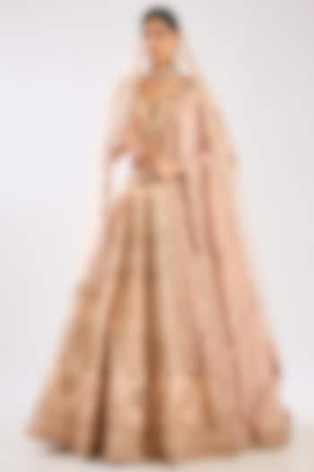 Pink Raw Silk Zari Hand & Machine Embroidered Bridal Lehenga Set by Kalighata at Pernia's Pop Up Shop