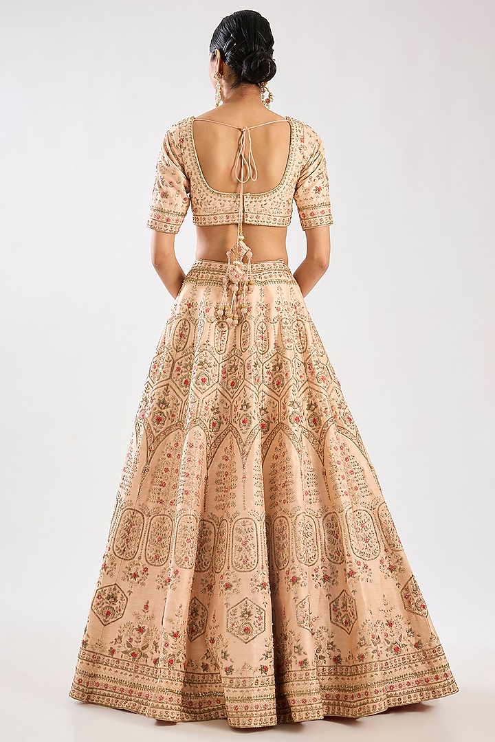 Pink Raw Silk Zari Hand & Machine Embroidered Bridal Lehenga Set by Kalighata at Pernia's Pop Up Shop