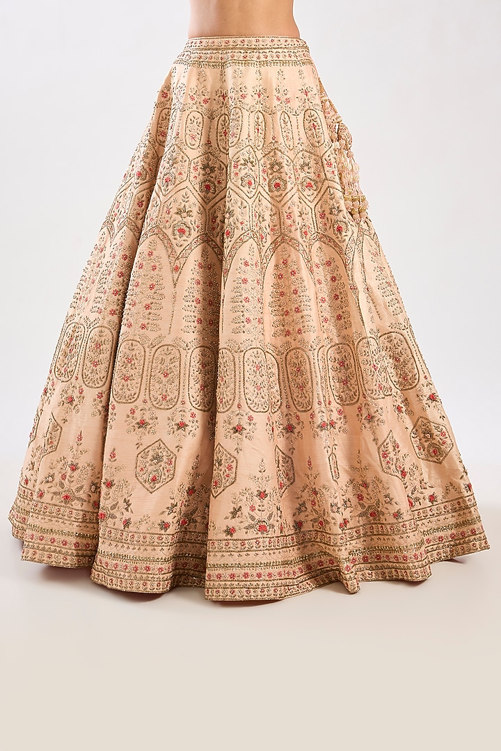 Pink Raw Silk Zari Hand & Machine Embroidered Bridal Lehenga Set by Kalighata at Pernia's Pop Up Shop