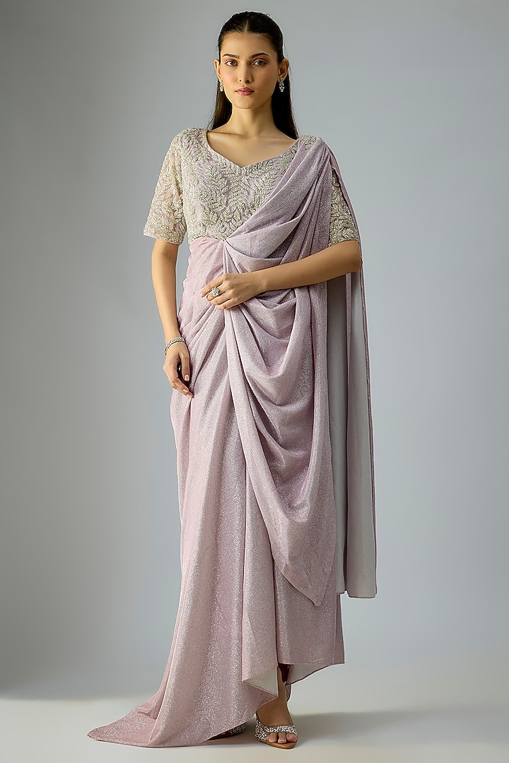 Lilac Glitter Fabric Shimmer Wedding Saree by Kalighata at Pernia's Pop Up Shop