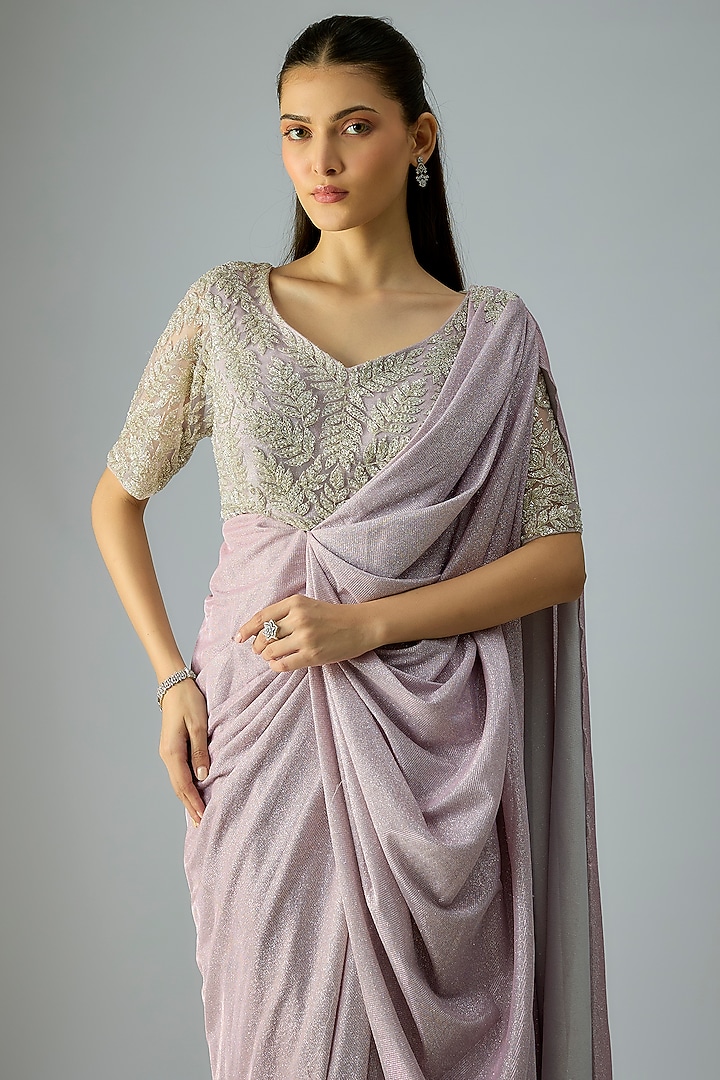 Lilac Glitter Fabric Shimmer Wedding Saree by Kalighata at Pernia's Pop Up Shop
