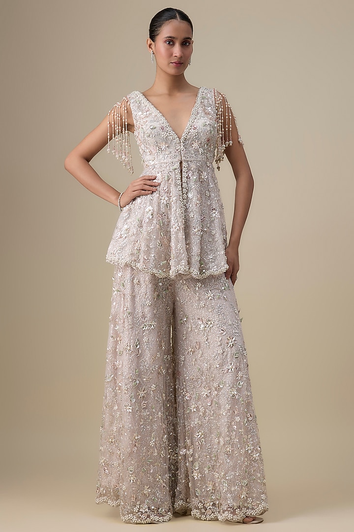 Grey Organza Bridal Sharara Set by Kalighata at Pernia's Pop Up Shop