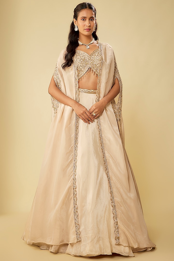 Gold Tissue Zardosi Embroidered Jacket Wedding Lehenga Set by Kalighata at Pernia's Pop Up Shop