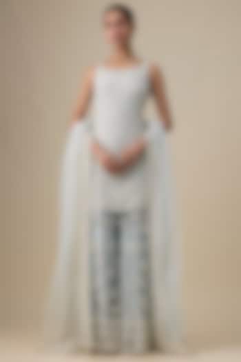 Powder Blue Net Sequins Embroidered Wedding Sharara Set by Kalighata at Pernia's Pop Up Shop