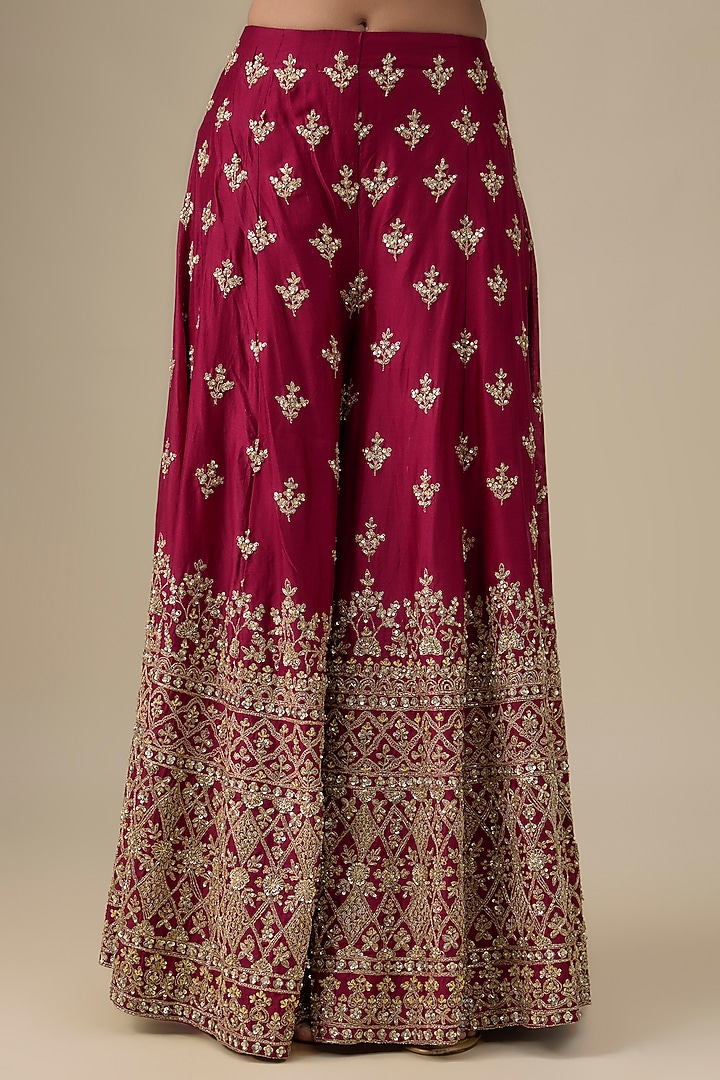 Maroon Chanderi Silk Zardosi Embroidered Bridal Sharara Set by Kalighata at Pernia's Pop Up Shop