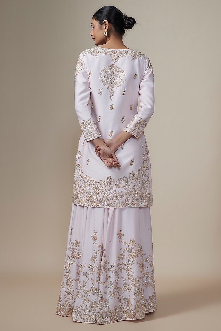 Pink Chanderi Silk Aari & Zardosi Embroidered Bridal Sharara Set by Kalighata at Pernia's Pop Up Shop
