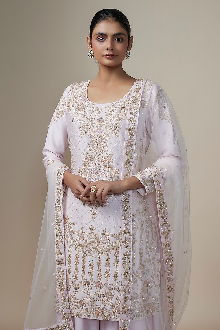 Pink Chanderi Silk Aari & Zardosi Embroidered Bridal Sharara Set by Kalighata at Pernia's Pop Up Shop