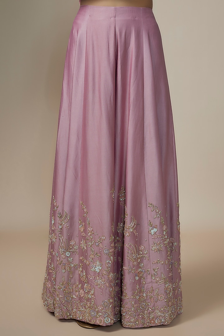 Mauve Chanderi Silk Aari & Zardosi Embroidered Bridal Sharara Set by Kalighata at Pernia's Pop Up Shop