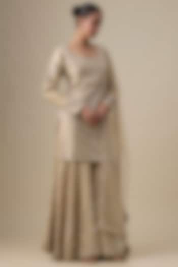 Gold Chanderi Silk Zardosi Embroidered Bridal Sharara Set by Kalighata at Pernia's Pop Up Shop