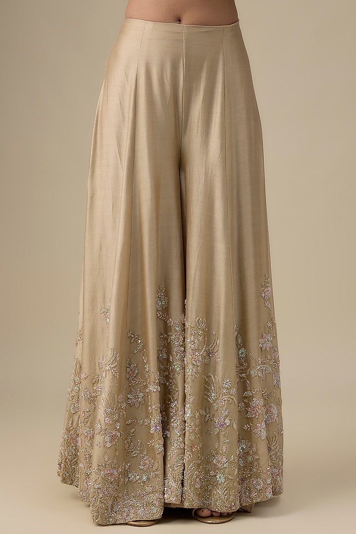 Gold Chanderi Silk Zardosi Embroidered Bridal Sharara Set by Kalighata at Pernia's Pop Up Shop