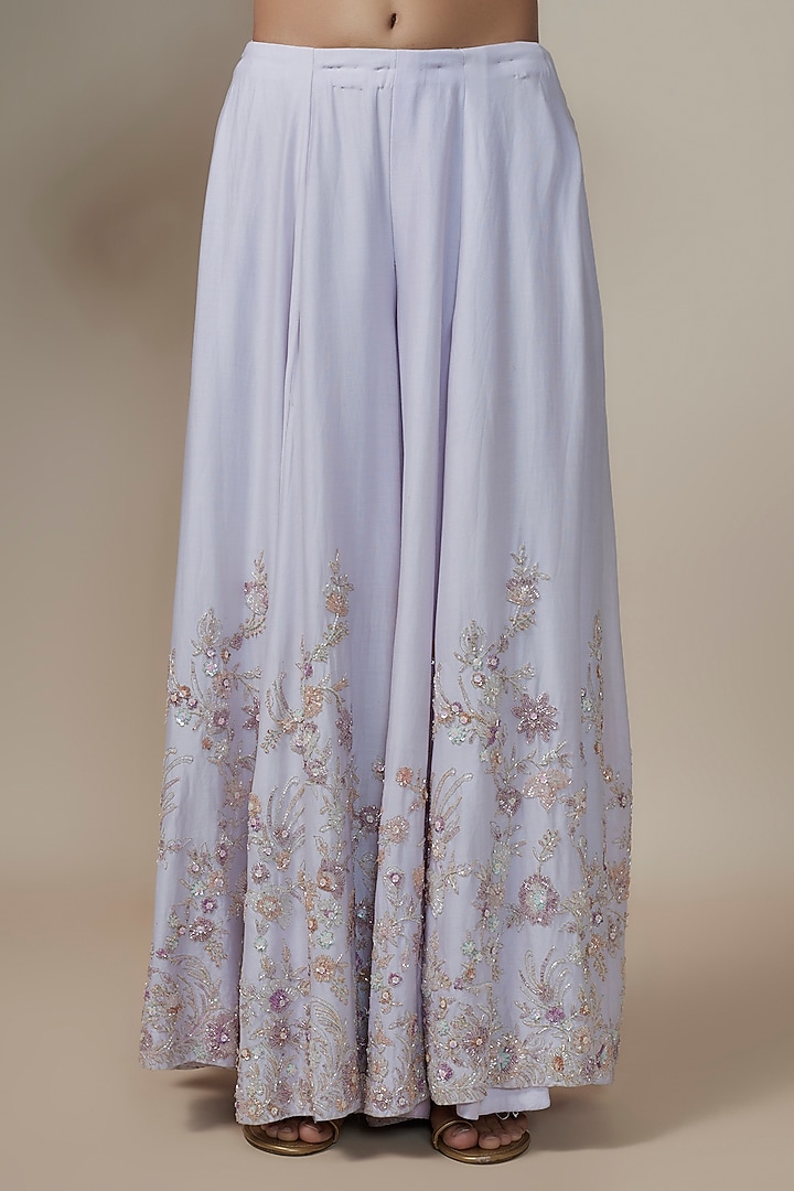 Ice Blue Chanderi Silk Aari & Zardosi Embroidered Bridal Sharara Set by Kalighata at Pernia's Pop Up Shop
