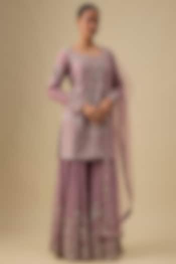 Pink Chanderi Silk Zardosi Embroidered Bridal Sharara Set by Kalighata at Pernia's Pop Up Shop