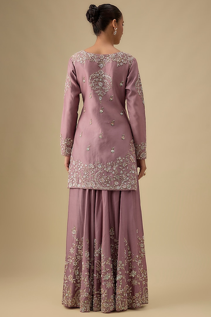 Pink Chanderi Silk Zardosi Embroidered Bridal Sharara Set by Kalighata at Pernia's Pop Up Shop