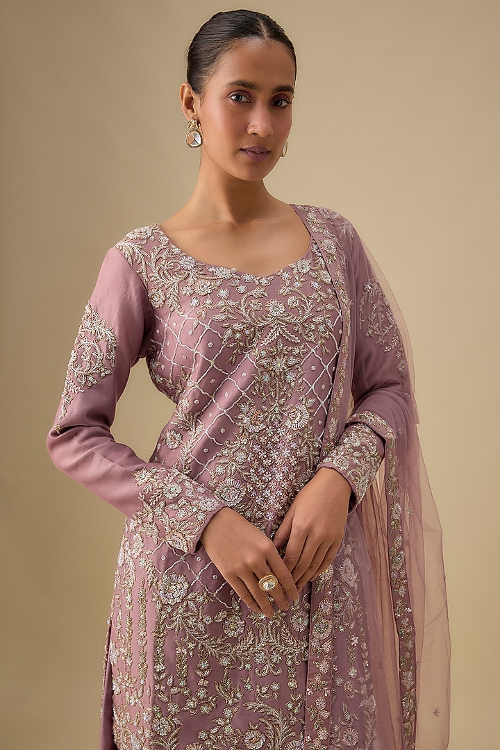Pink Chanderi Silk Zardosi Embroidered Bridal Sharara Set by Kalighata at Pernia's Pop Up Shop