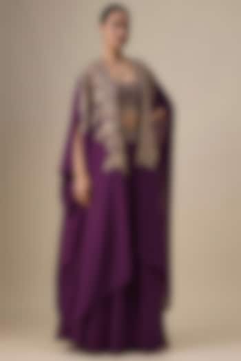 Purple Silk Hand & Machine Embroidered Cape Set by Kalighata at Pernia's Pop Up Shop