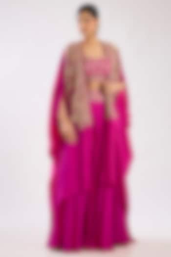 Rani Pink Raw Silk Embroidered Wedding Sharara Set by Kalighata at Pernia's Pop Up Shop