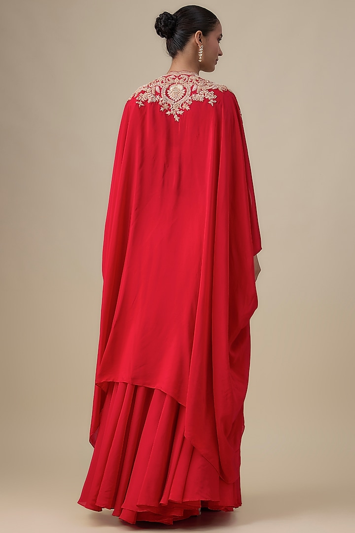 Red Habutai Silk Zardosi Embroidered Bridal Sharara Set by Kalighata at Pernia's Pop Up Shop