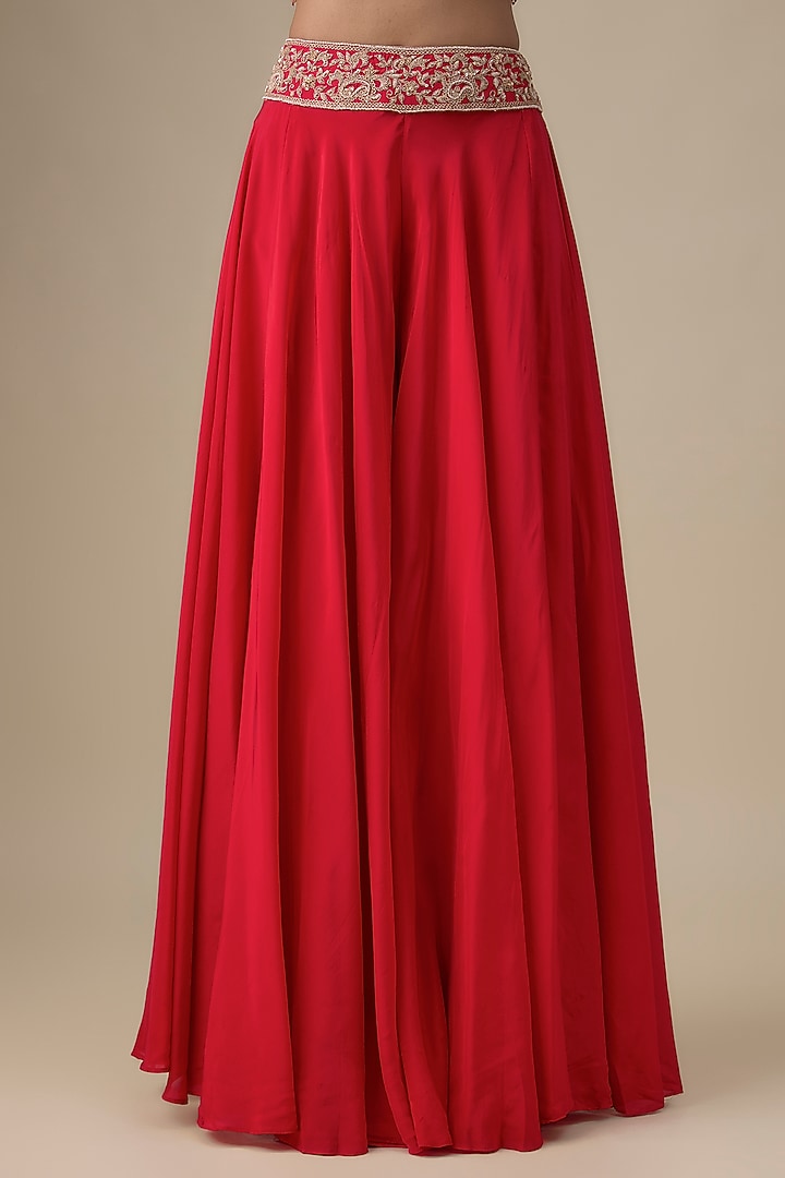 Red Habutai Silk Zardosi Embroidered Bridal Sharara Set by Kalighata at Pernia's Pop Up Shop