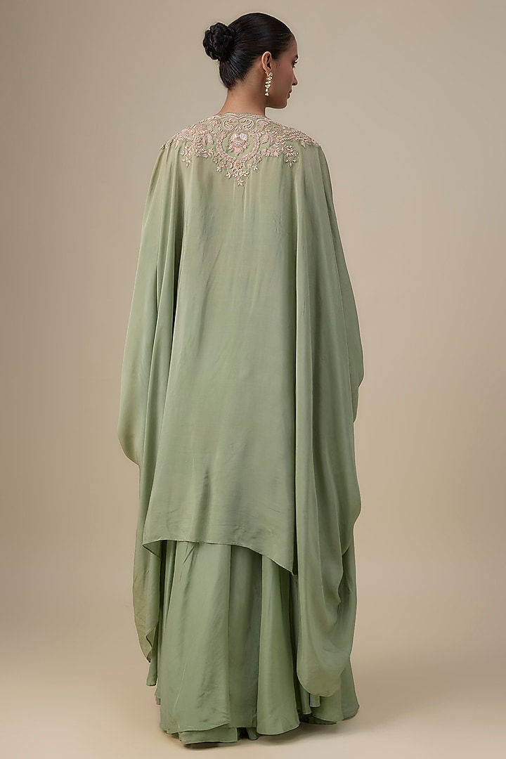 Olive Green Habutai Silk Aari & Zardosi Embroidered Bridal Sharara Set by Kalighata at Pernia's Pop Up Shop