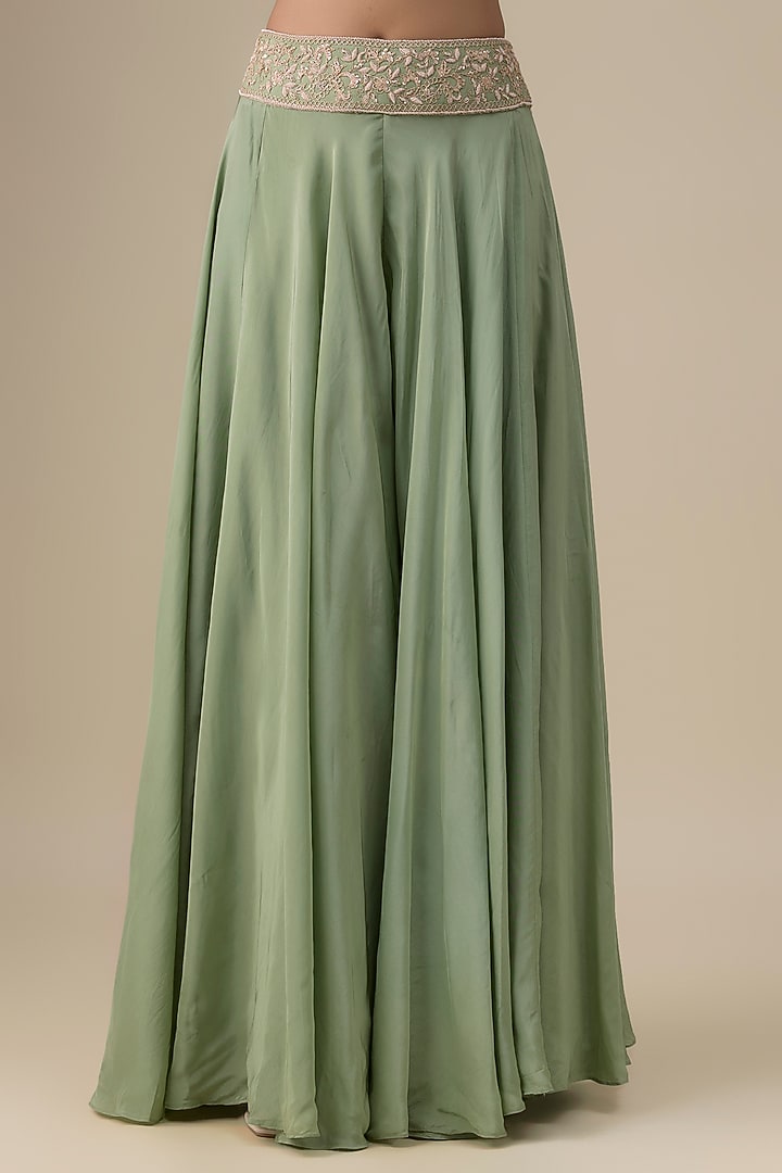 Olive Green Habutai Silk Aari & Zardosi Embroidered Bridal Sharara Set by Kalighata at Pernia's Pop Up Shop