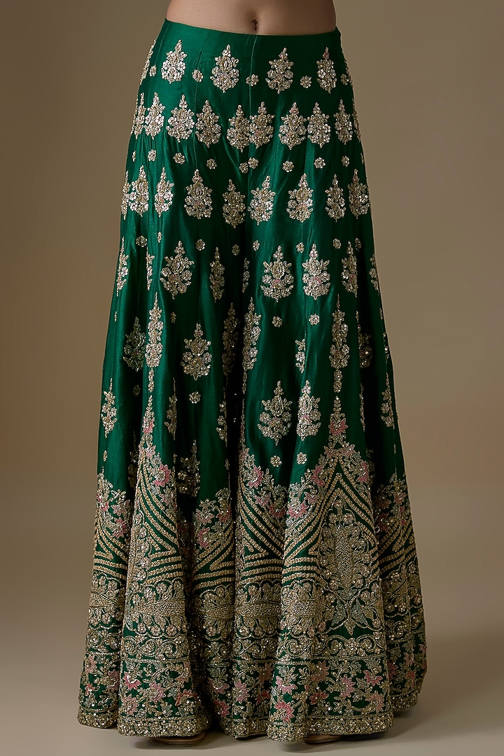 Green Chanderi Silk Zardosi Embroidered Bridal Sharara Set by Kalighata at Pernia's Pop Up Shop
