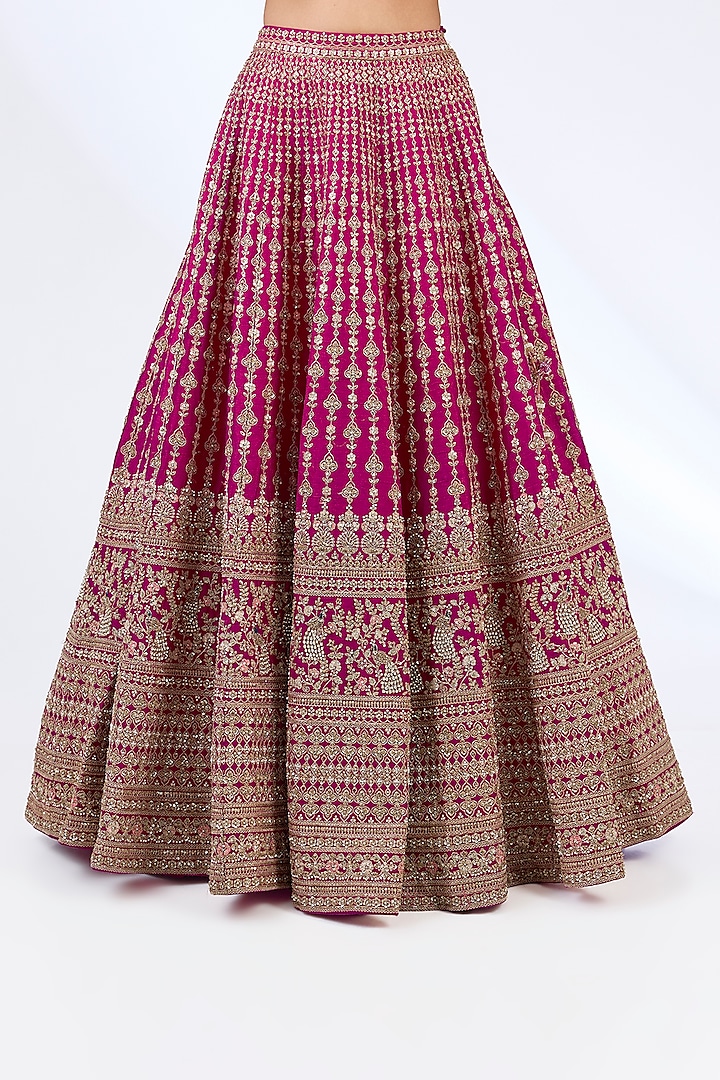 Rani Pink Raw Silk Zardosi Embellished Bridal Lehenga Set by Kalighata at Pernia's Pop Up Shop