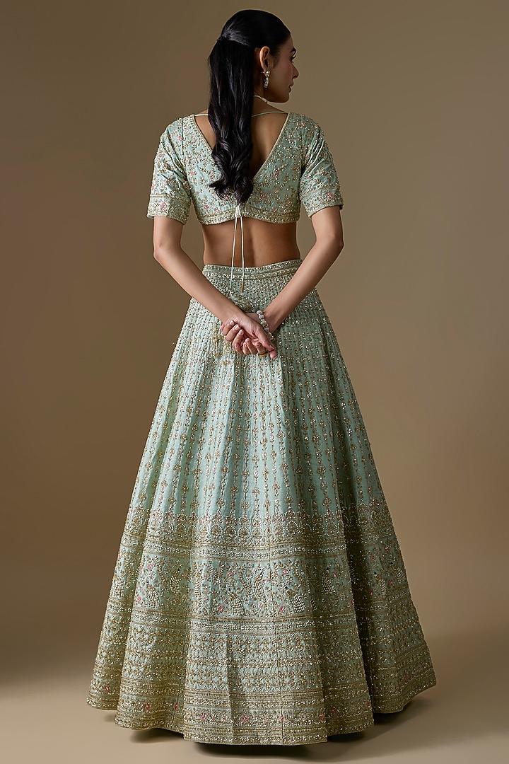 Firoza Raw Silk Zardosi Hand Embroidered Bridal Lehenga Set by Kalighata at Pernia's Pop Up Shop