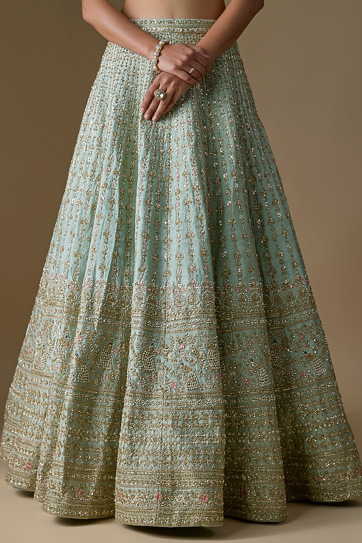Firoza Raw Silk Zardosi Hand Embroidered Bridal Lehenga Set by Kalighata at Pernia's Pop Up Shop