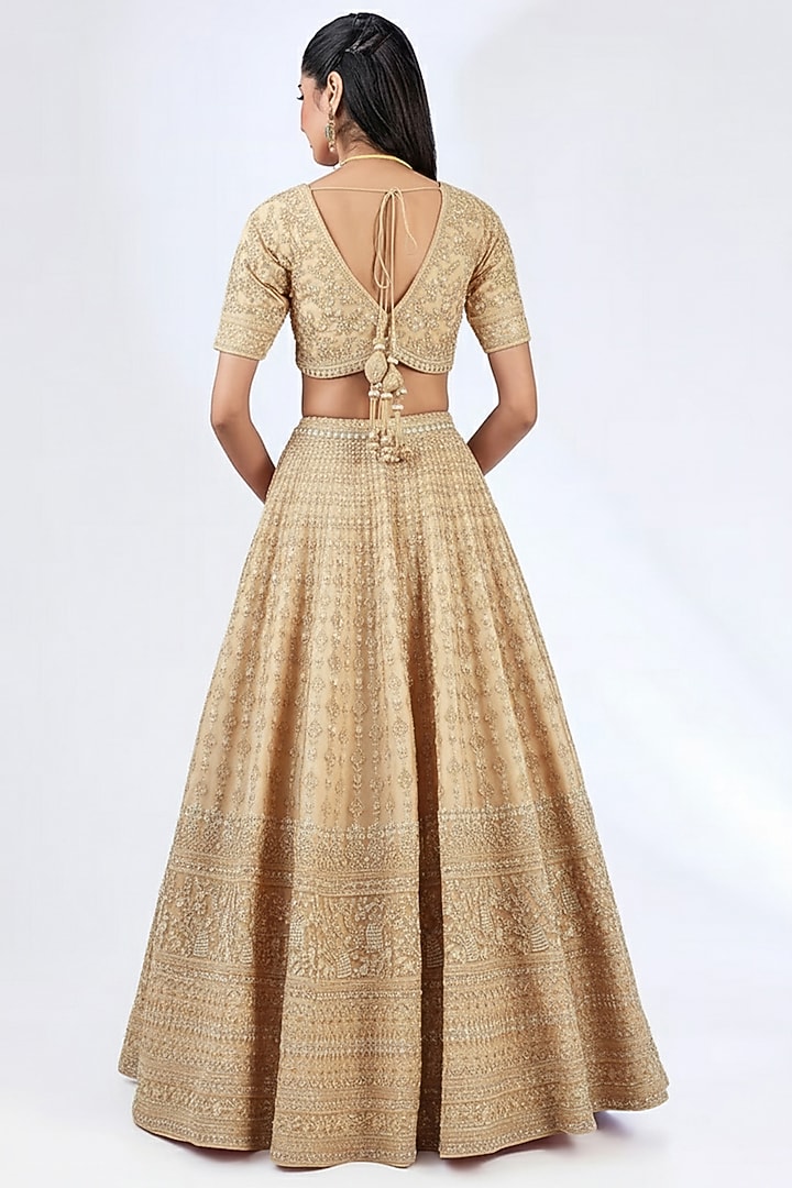 Ivory Raw Silk Zardosi Embellished Bridal Lehenga Set by Kalighata at Pernia's Pop Up Shop