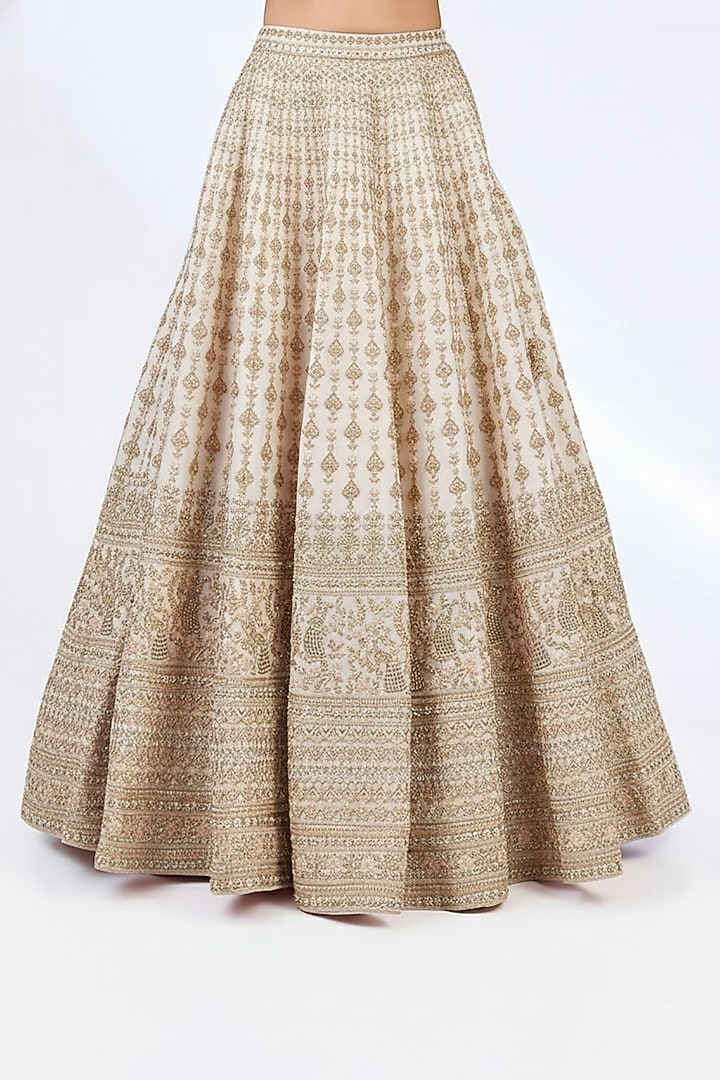 Ivory Raw Silk Zardosi Embellished Bridal Lehenga Set by Kalighata at Pernia's Pop Up Shop