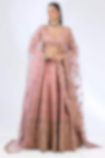 Mauve Raw Silk Zardosi Embellished Bridal Lehenga Set by Kalighata at Pernia's Pop Up Shop