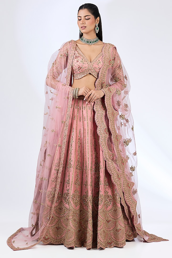 Mauve Raw Silk Zardosi Embellished Bridal Lehenga Set by Kalighata at Pernia's Pop Up Shop