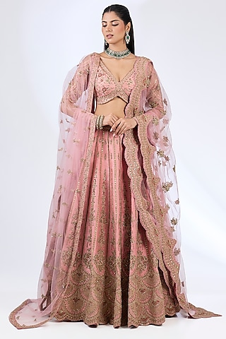 Mauve Raw Silk Zardosi Embellished Lehenga Set by Kalighata