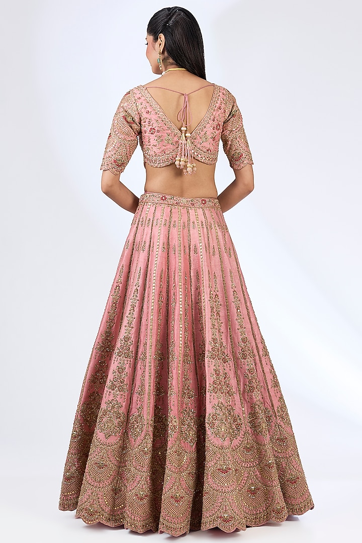 Mauve Raw Silk Zardosi Embellished Bridal Lehenga Set by Kalighata at Pernia's Pop Up Shop