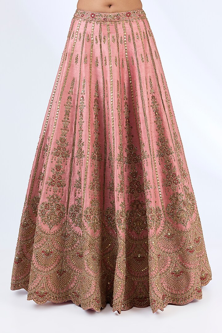 Mauve Raw Silk Zardosi Embellished Bridal Lehenga Set by Kalighata at Pernia's Pop Up Shop