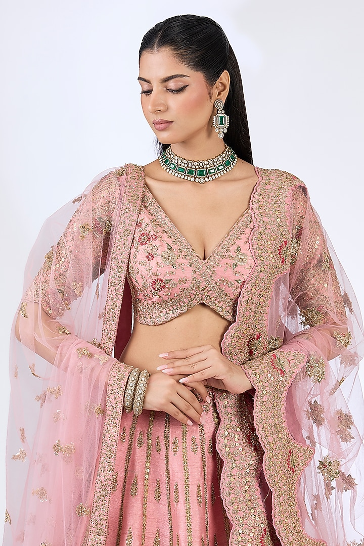 Mauve Raw Silk Zardosi Embellished Bridal Lehenga Set by Kalighata at Pernia's Pop Up Shop