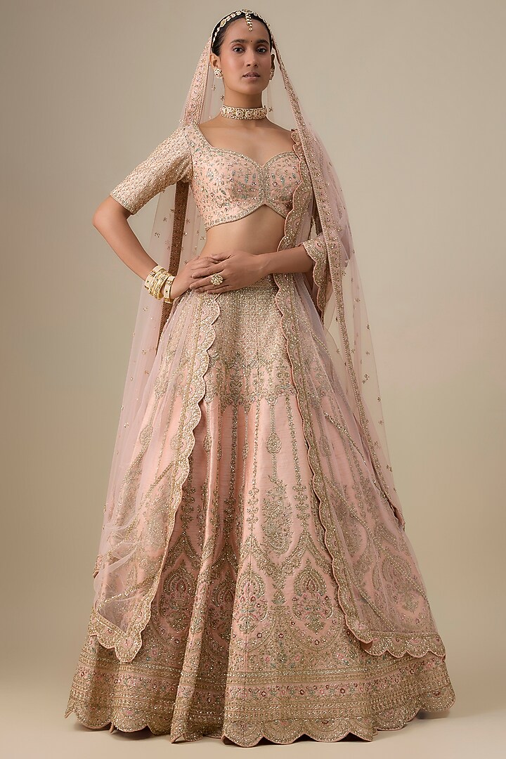 Pink Raw Silk Zardosi Embroidered Bridal Lehenga Set by Kalighata at Pernia's Pop Up Shop
