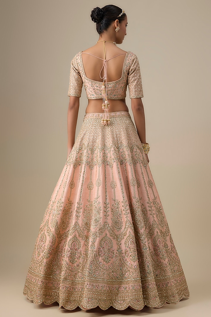 Pink Raw Silk Zardosi Embroidered Bridal Lehenga Set by Kalighata at Pernia's Pop Up Shop