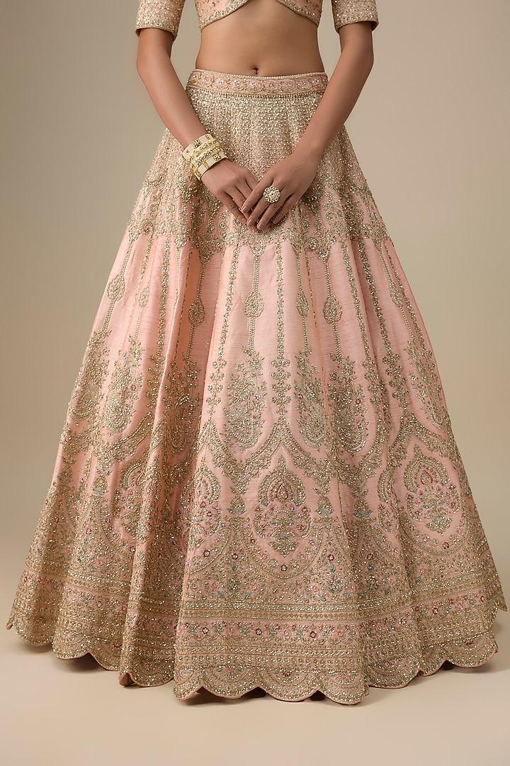 Pink Raw Silk Zardosi Embroidered Bridal Lehenga Set by Kalighata at Pernia's Pop Up Shop