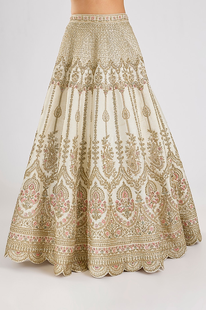 Ivory Raw Silk Embroidered Bridal Lehenga Set by Kalighata at Pernia's Pop Up Shop