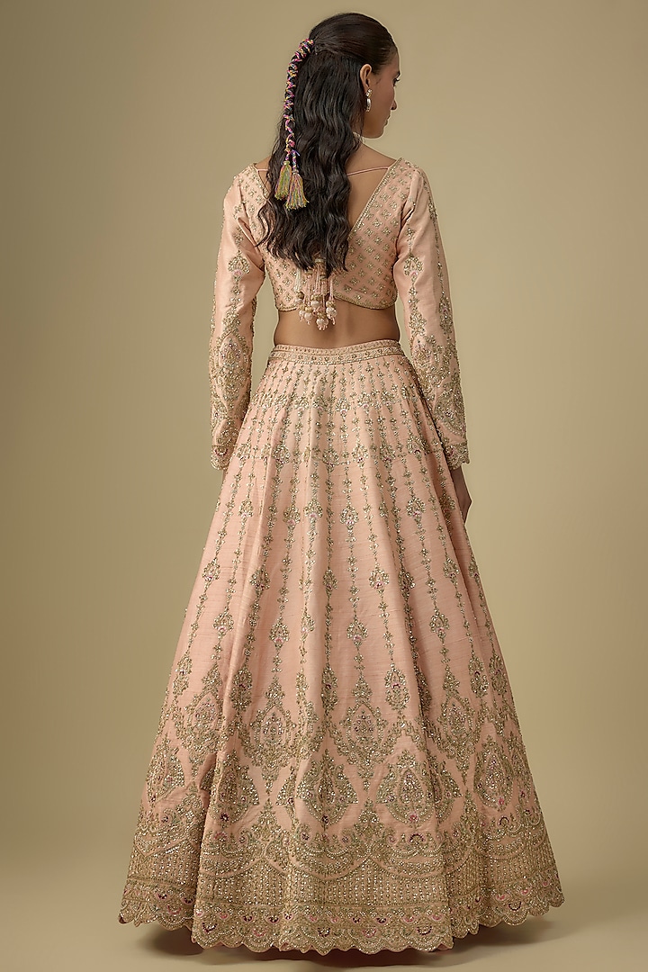 Pink Raw Silk Zardosi Embroidered Bridal Lehenga Set by Kalighata at Pernia's Pop Up Shop