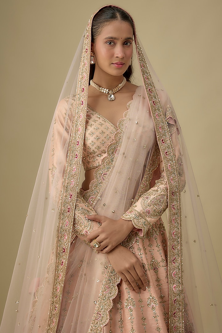 Pink Raw Silk Zardosi Embroidered Bridal Lehenga Set by Kalighata at Pernia's Pop Up Shop