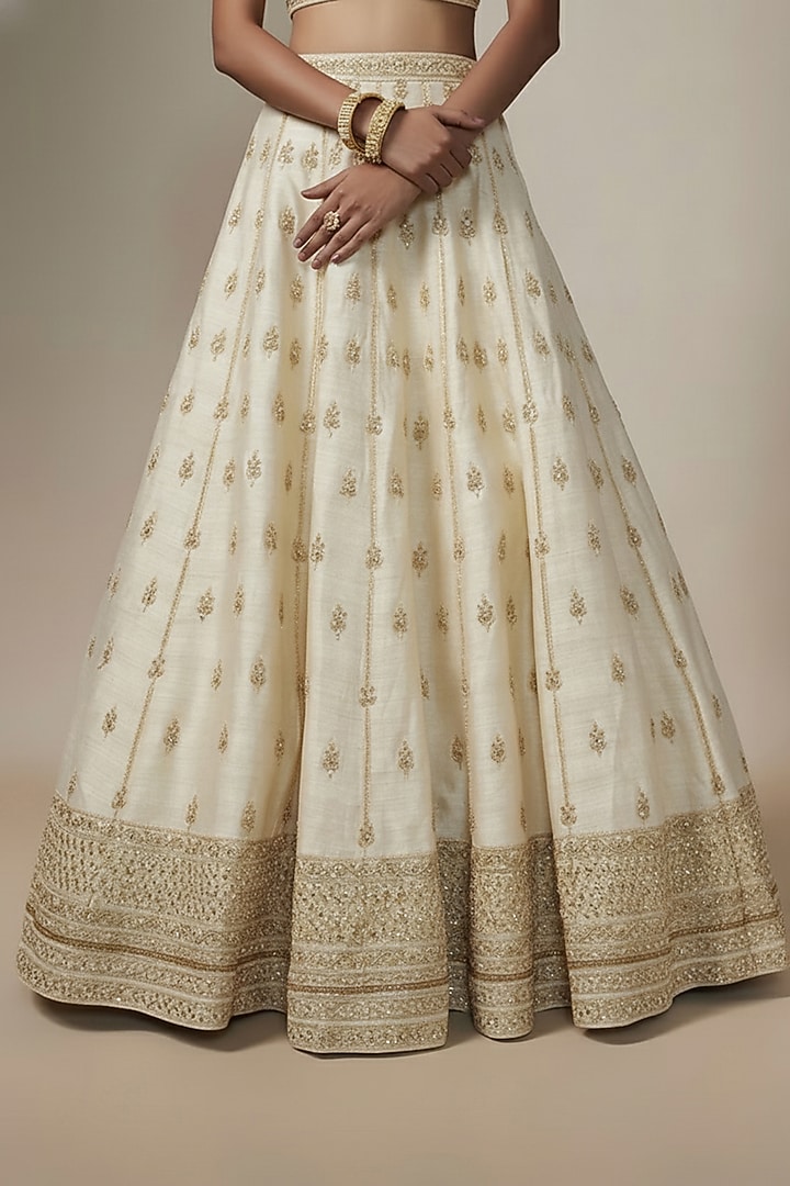 Ivory Metallic Organza Hand Embroidered Bridal Lehenga Set by Kalighata at Pernia's Pop Up Shop