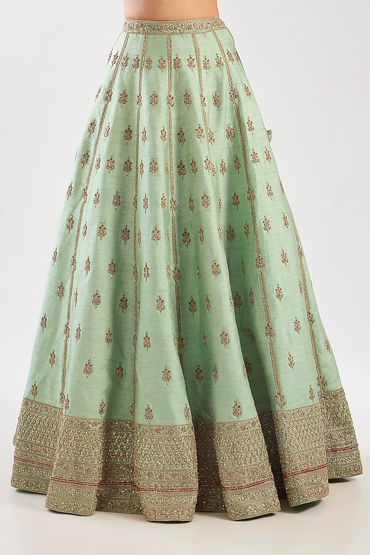 Firozi Blue Raw Silk Zari Hand Embroidered Bridal Lehenga Set by Kalighata at Pernia's Pop Up Shop